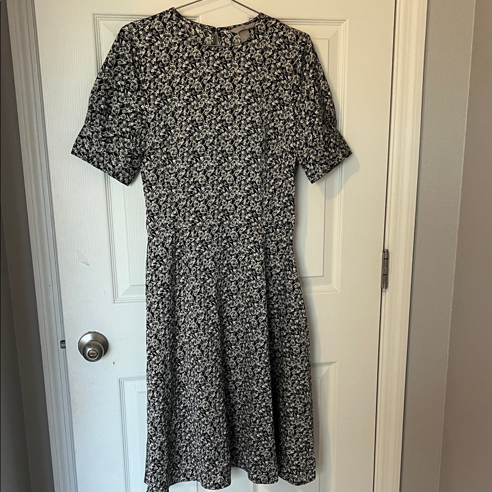 H&M Black and White Floral Midi Dress